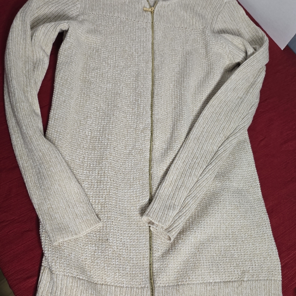 Calvin Klein Beige Knit Cardigan with Gold Zip